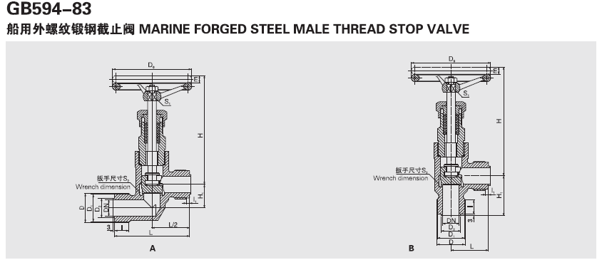 GB594-2008 船用外螺纹锻钢截止阀A(图1)