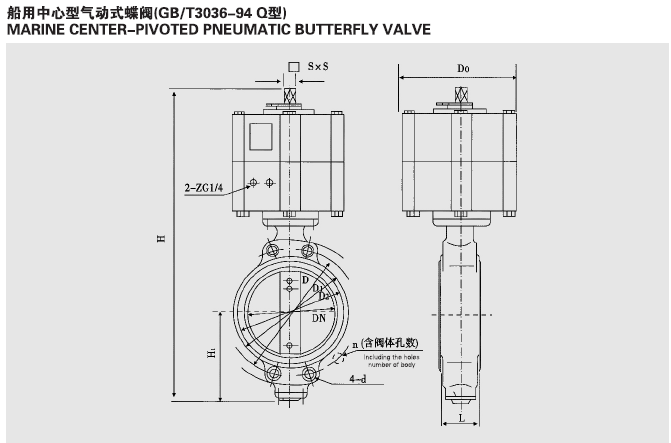 GB3036-94 船用中心型气动式蝶阀Q型(图1)